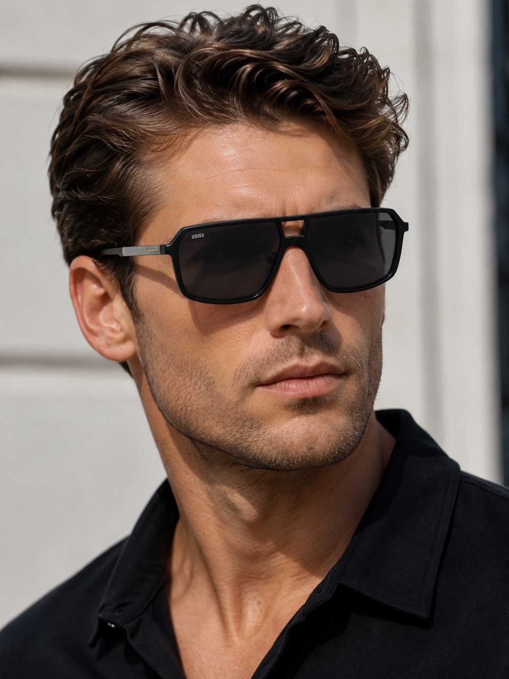 New ZEISS Men's Black Metal Frame Glasses with Detachable Black Clip-On Sunglass